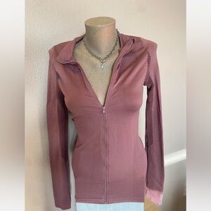 Victoria’s Secret PINK Fitted Zip Up with Fishnet Sleeves Athletic in Rose Pink